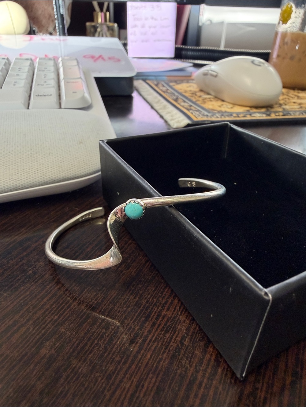 Navajo Made- Stamped GS- Sterling Silver Cuff Bracelet with Turquoise Stone